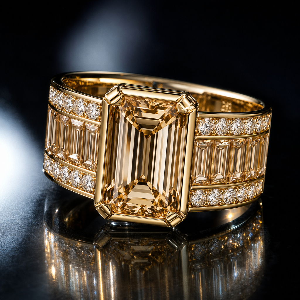 Champagne Emerald-Cut Baguette Band