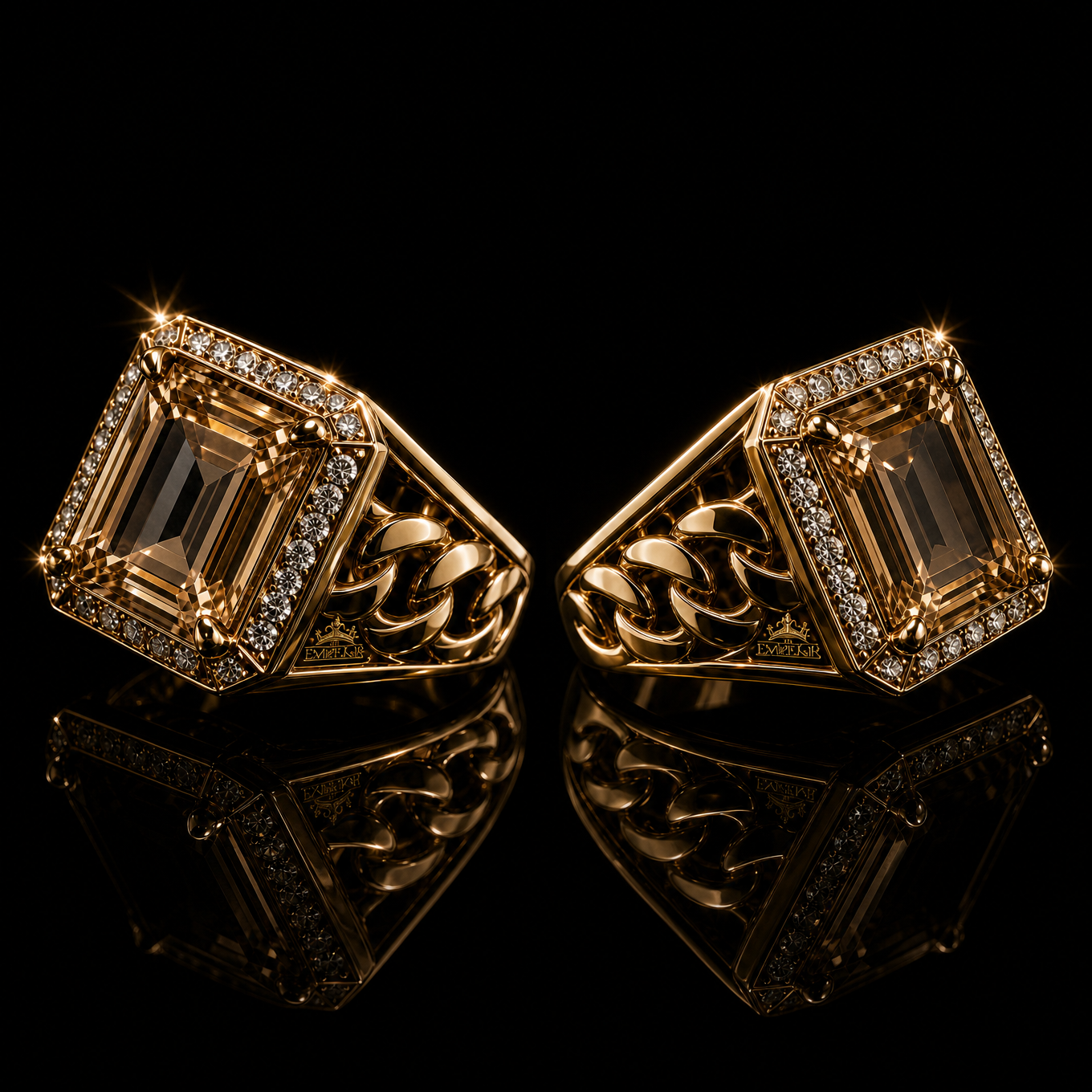 Champagne Emerald-Cut Cuban Pair